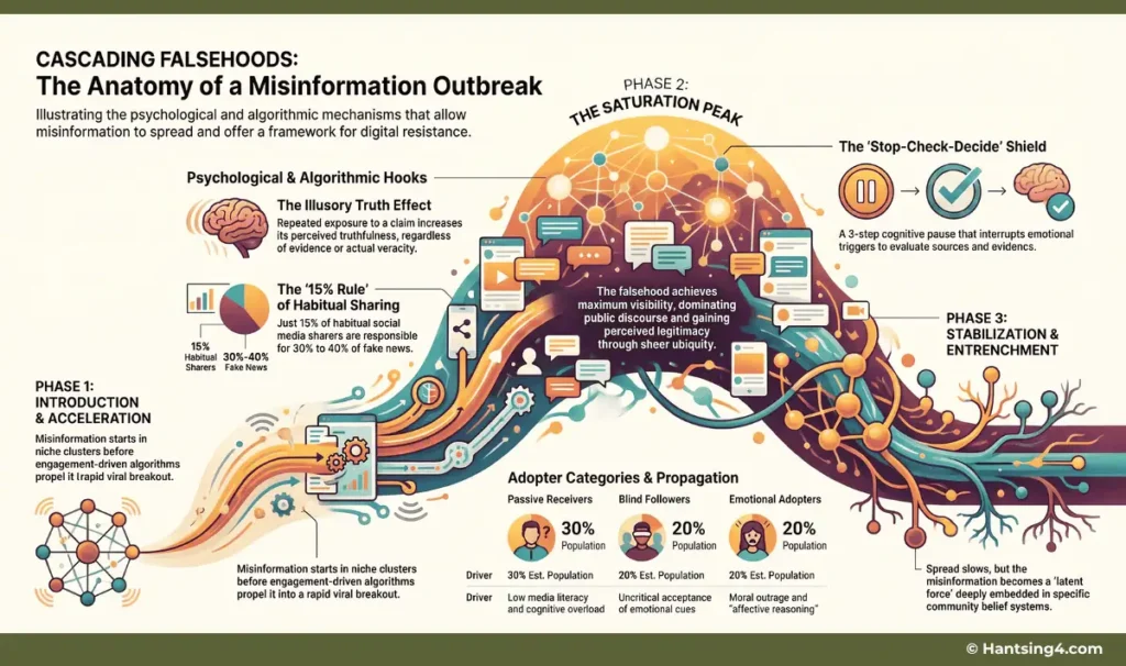 Phases through which Misinformation spreads quickly and effectively and how to stop it.