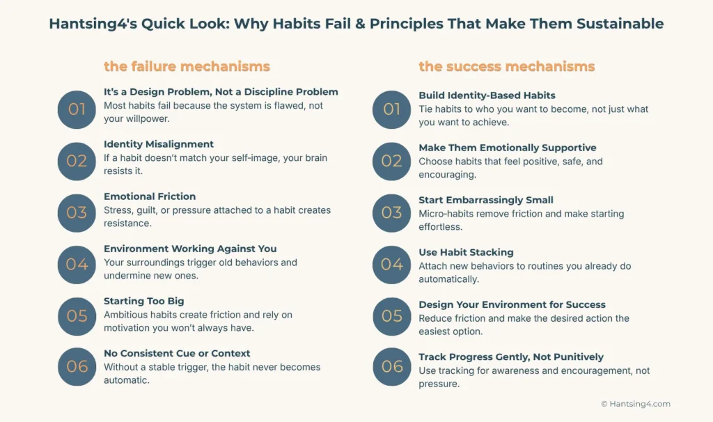 Reasons mapping for failure and success of habit formation