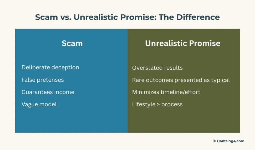 Differences between online income scams and unrealistic promises